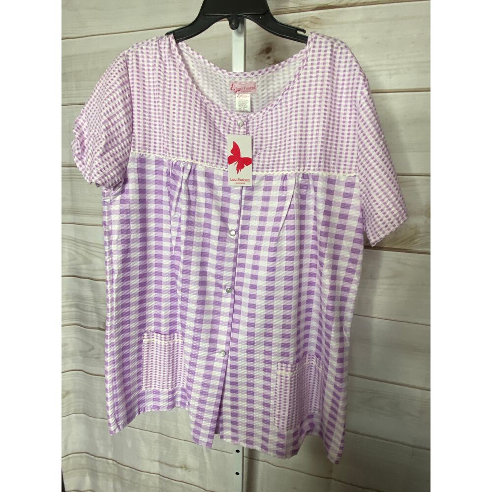 New Tati Fashion Women's Sz Medium Purple Button Down Sleep Shirt or smock
